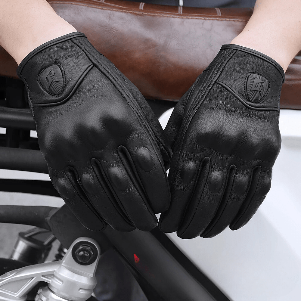 Gants moto cuir tactiles noir