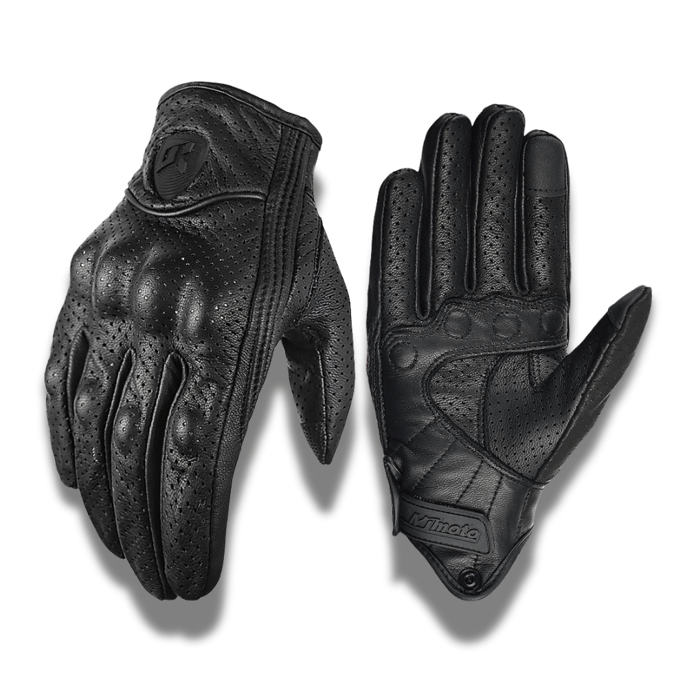 Gants moto cuir tactiles noir