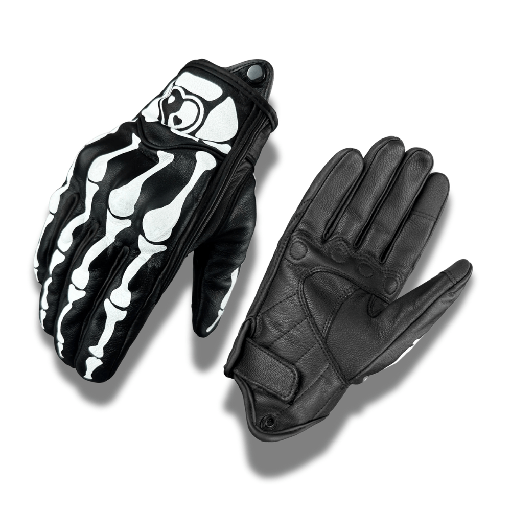 Gants moto squelette cuir